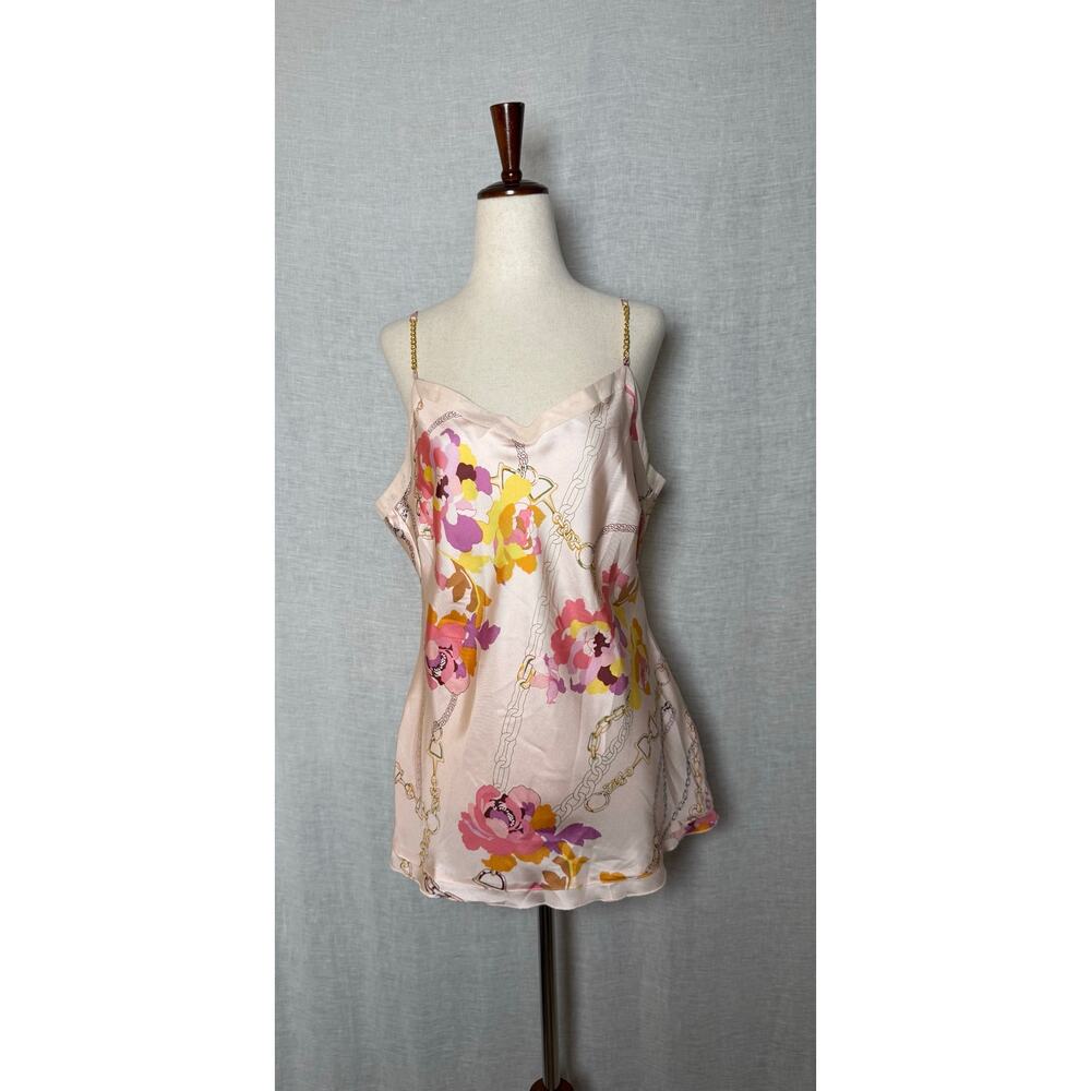 Charlotte Tarantola 100% Silk Gold Chain Strap Floral Camisole Tank Top 
Size XL